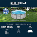 Bestway Steel Pro MAX 14' x 48" Above Ground Pool, Round Metal Frame Outdoor Swimming Pool Set with Filter Pump, Ladder, and Cover, Gray Stone Print