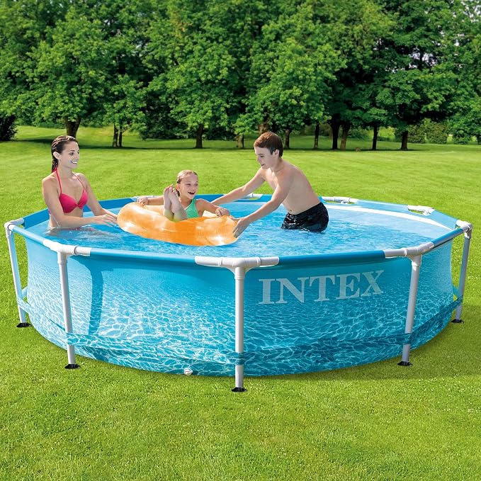 Intex 28207EH 10 Feet x 30 Inch Metal Frame Outdoor Backyard Above Ground Circular Beachside Swimming Pool with Filter Pump and Protective Canopy