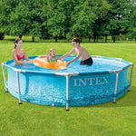 Intex 28207EH 10 Feet x 30 Inch Metal Frame Outdoor Backyard Above Ground Circular Beachside Swimming Pool with Filter Pump and Protective Canopy