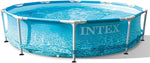 Intex 28207EH 10 Feet x 30 Inch Metal Frame Outdoor Backyard Above Ground Circular Beachside Swimming Pool with Filter Pump and Protective Canopy