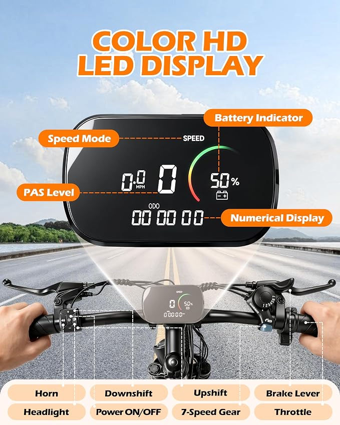 26" Electric Bike for Adults,1500W Peak Motor Electric Mountain Bike,UL 2849 Certified, 7-Speed Front Fork Suspension Ebike, LED Display,48V Internal Battery Commuter Ebike